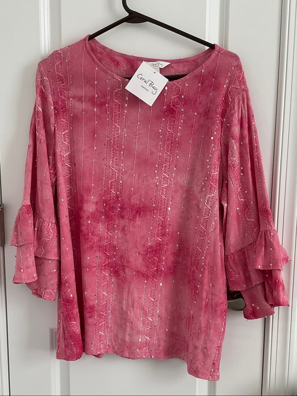 Coral Bay Rose Pink Velvet Ruffle-Sleeve Tunic